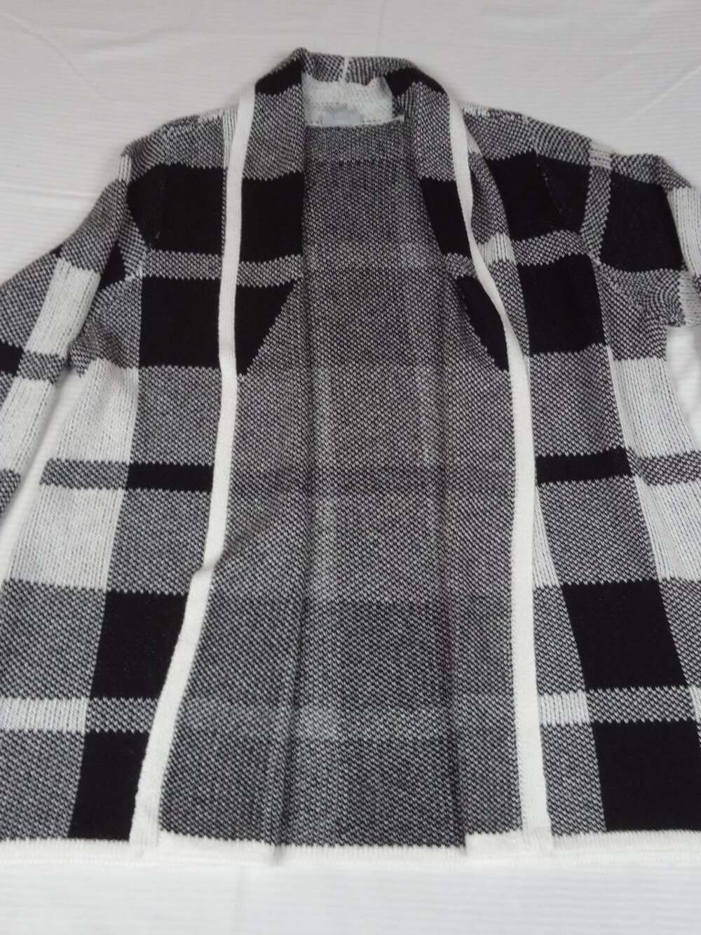 CATHERINES CHECKERED BLACK WHITE CARDIGAN OPEN FRONT WOMENS SWEATER 2XL L724